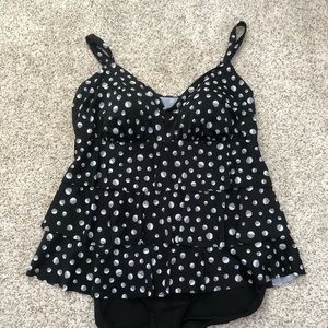One piece bathing suit. Black and White polkadots!